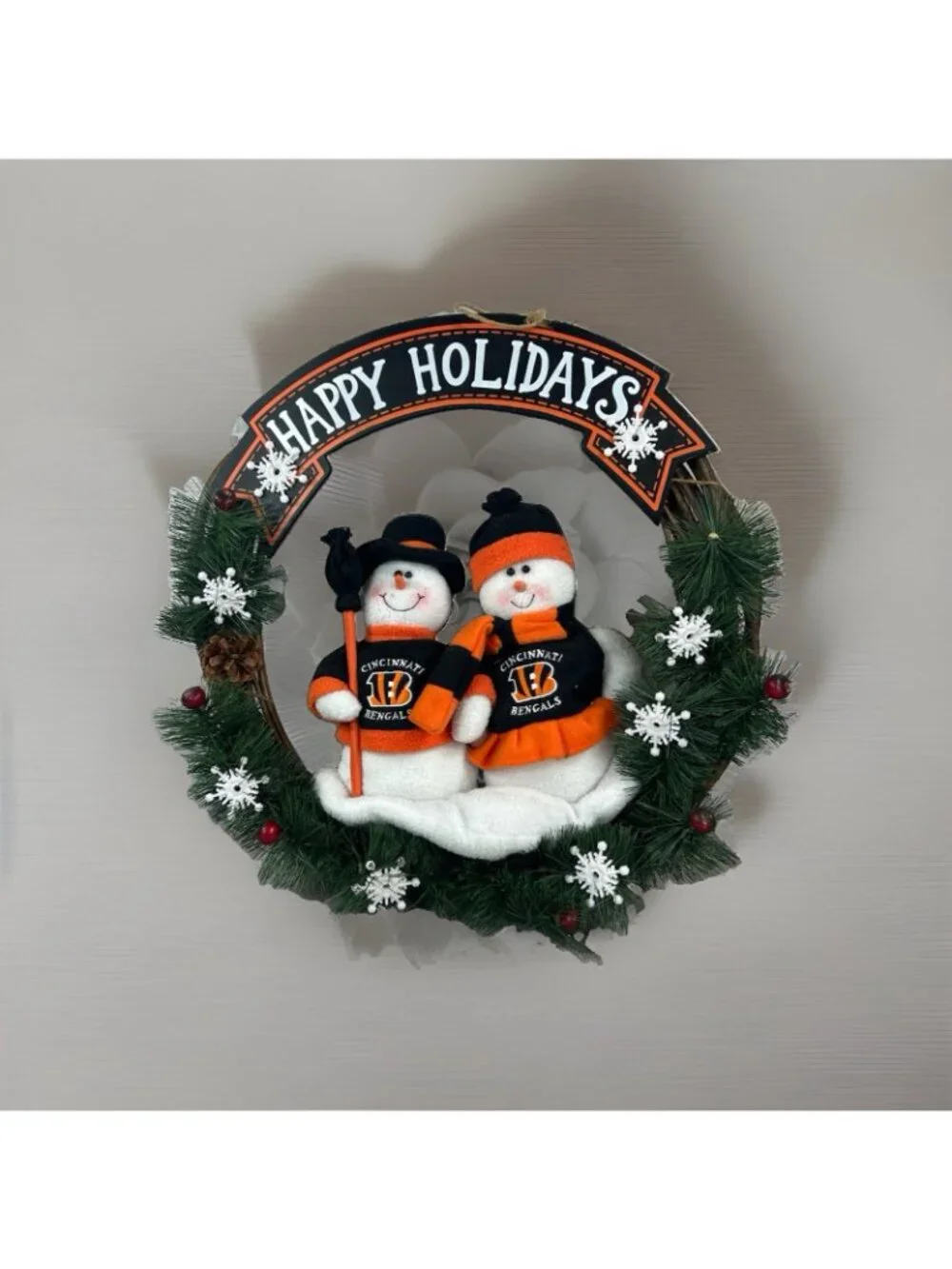 18” Cincinnati Bengals Snowman Wreath Christmas Holiday NFL Football Decoration